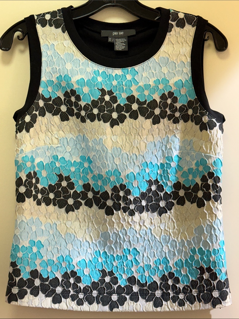 Per Se Blue Daisy Floral Embroidered Sleeveless Side zippered closures Sz.4